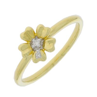 9ct Yellow Gold Diamond Flower Ring 0.02ct