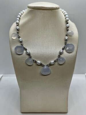 Sterling Silver Chalcedony Blue Pearl Necklace