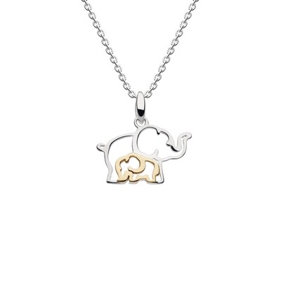 Dew Mum and Baby Elephant Gold Plate Pendant