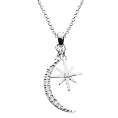 Dew Twinkle Crescent Moon & Star Necklace 18"