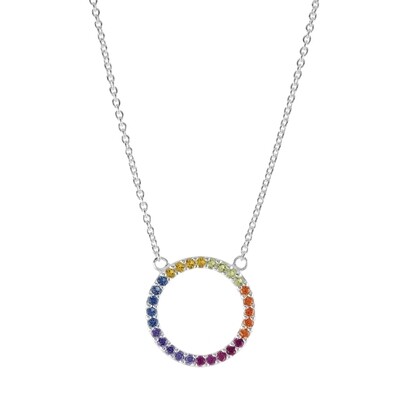 Dew Open Circle Rainbow CZ Necklace 18"