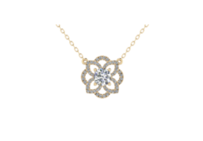 18ct Yellow Gold Vintage Diamond Flower Necklace 0.22ct