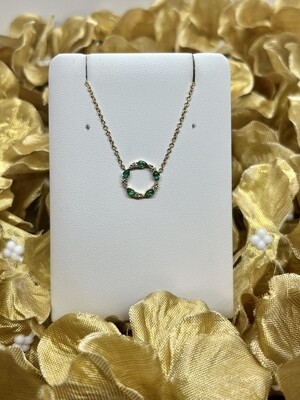 18ct Yellow Gold Emerald Diamond Circle Necklace