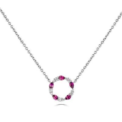 18ct White Gold Ruby Diamond Circle Necklace