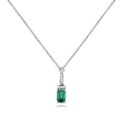 18ct White Gold Emerald Diamond Deco Necklace