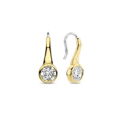 Ti Sento Tapered Rubover CZ Drop Earrings Sterling Silver Gold Plated
