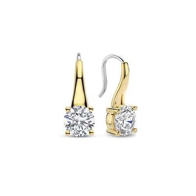 Ti Sento Tapered Claw CZ Drop Earrings Sterling Silver Gold Plated