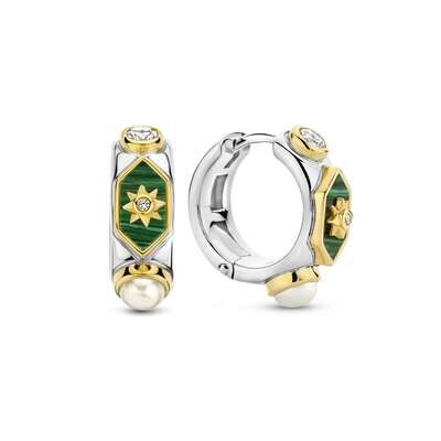 Ti Sento Radiant Sun Malachite Hoop Earrings Sterling Silver Gold Plated