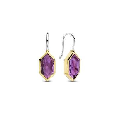 Ti Sento Deco Purple CZ Drop Earrings Sterling Silver Gold Plated