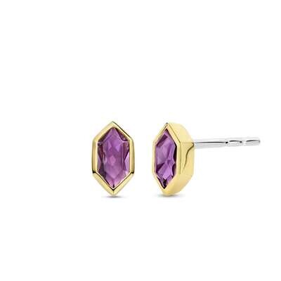 Ti Sento Deco Purple CZ Stud Earrings Sterling Silver Gold Plated