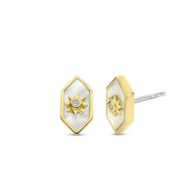 Ti Sento Radiant Sun Pearl Stud Earrings Sterling Silver Gold Plated