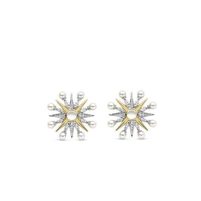Ti Sento Opulent Pearl Star Stud Earrings Sterling Silver Gold Plated