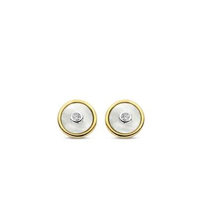 Ti Sento Mother of Pearl Round Stud Earrings Sterling Silver Gold Plated