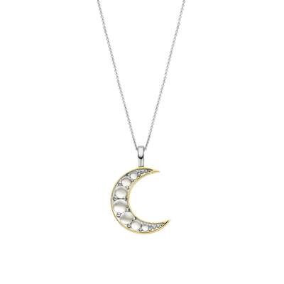 Ti Sento Mother Of Pearl Studded Moon Necklace Sterling Silver Gold Plated
