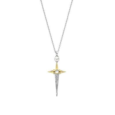 Ti Sento Pearl Elongated Star Necklace Sterling Silver Gold Plated