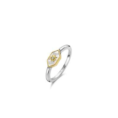 Ti Sento Radiant Sun Mother Of Pearl Signet Ring Sterling Silver Gold Plated