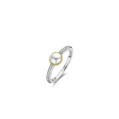 Ti Sento White Pearl Ring Sterling Silver Gold Plated