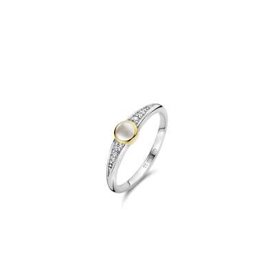 Ti Sento Mother Of Pearl Tapered Solitaire Ring Sterling Silver Gold Plated