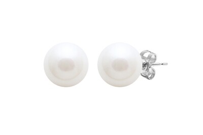 9ct White Gold River Pearl Stud Earrings 10-11mm