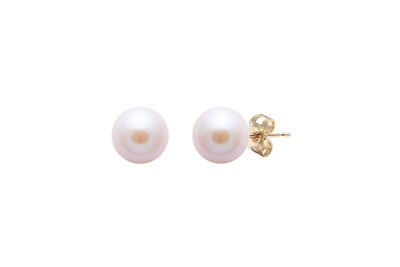 9ct Yellow Gold Pink River Pearl Stud Earrings 6-6.5mm