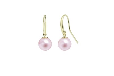 9ct Yellow Gold Pink River Pearl Drop Earrings 8-8.5mm