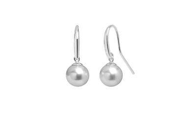 9ct White Gold Grey River Pearl Drop Earrings 8-8.5mm