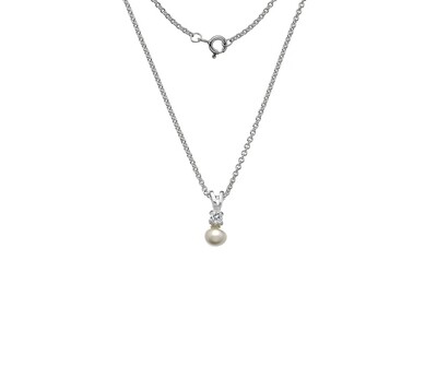 Sterling Silver Pearl CZ Necklace 5mm