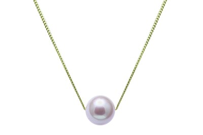 9ct Yellow Gold Pink River Pearl Single Slider Necklace 9mm