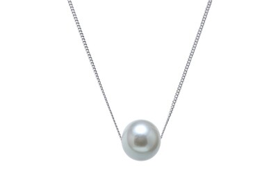 9ct White Gold Grey River Pearl Single Slider Necklace 9mm