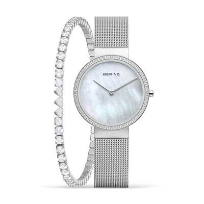 Bering Classic Mother Of Pearl Watch & Bracelet Gift Set
