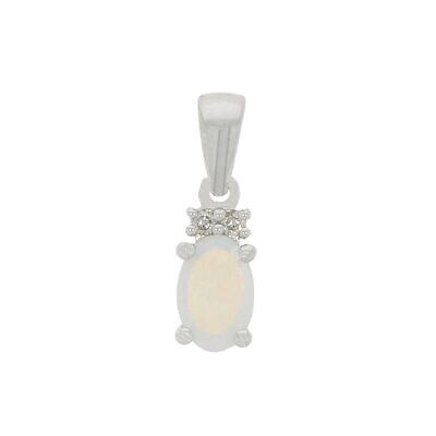 9ct White Gold Opal & Diamond Pendant