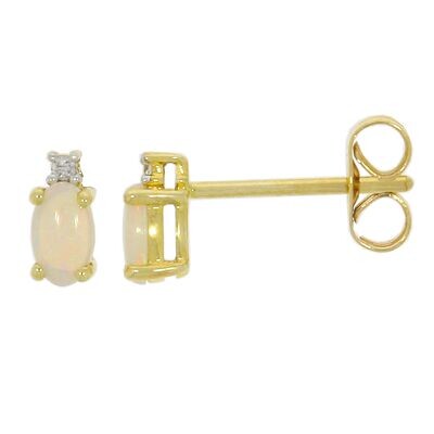 9ct Yellow Gold Opal & Diamond Stud Earrings