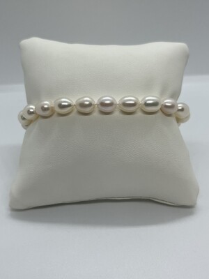 Sterling Silver Barrel Cultured Pearl Bracelet