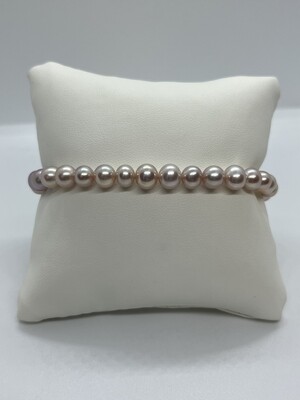Sterling Silver Pink Semi-Round Cultured Pearl Bracelet