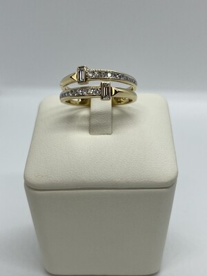 18ct Yellow Gold Two Row Baguette Diamond Ring 0.34ct