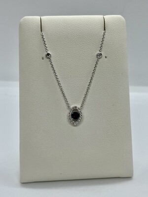 9ct White Gold Sapphire & Diamond Marquise Shape Station Necklace