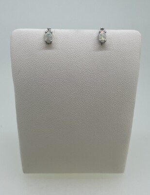 9ct White Gold Opal & Diamond Stud Earrings