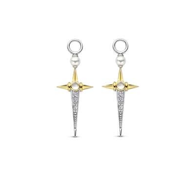 Ti Sento Pearl Elongated Star Ear Charms Sterling Silver Gold Plated