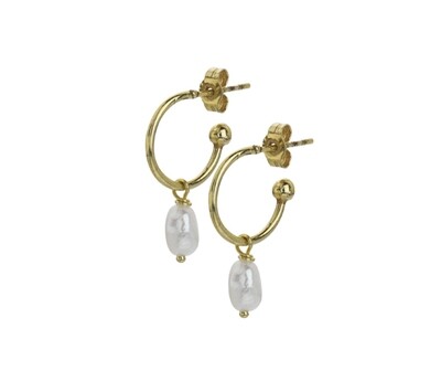 9ct Yellow Gold Baroque Pearl Hoop Drop Earrings 6.5-7.5mm