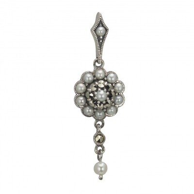 Vintage Design Sterling Silver Marcasite Seed Pearl Pendant