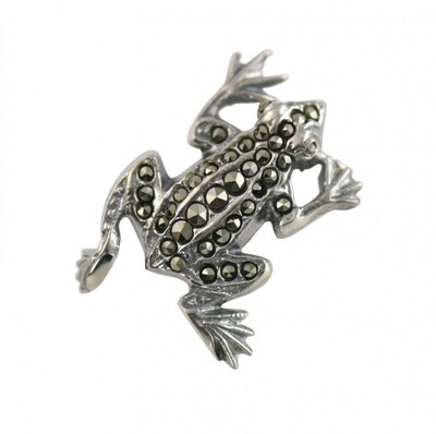 Vintage Design Sterling Silver Marcasite Frog Brooch
