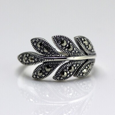 Vintage Design Sterling Silver Marcasite Leaf Wrap Ring