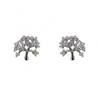 Vintage Design Sterling Silver Cubic Zirconia Tree Of Life Stud Earrings
