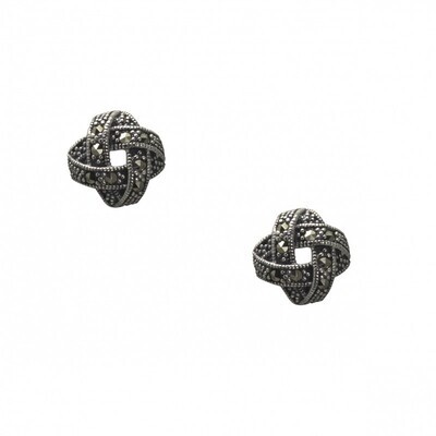 Vintage Design Sterling Silver Marcasite Knot Stud Earrings