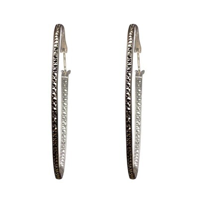 Vintage Design Sterling Silver Marcasite Large Hoop Earrings