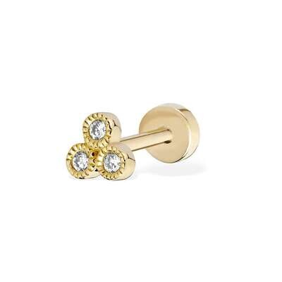 18ct Yellow Gold Diamond Trefoil Labret Stud Earring