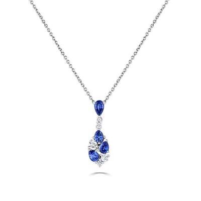 18ct White Gold Sapphire and Diamond Scatter Pear Necklace