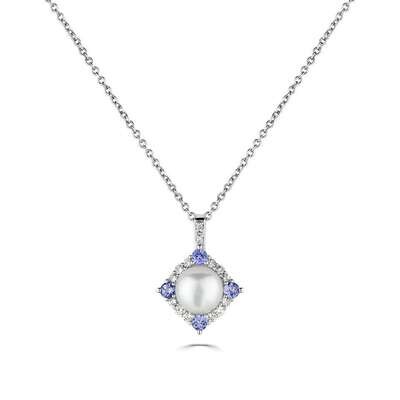 18ct White Gold Pearl and Tanzanite Something Blue Necklace