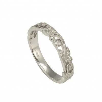 18ct White Gold Diamond Vintage Floral Band Ring 0.18ct