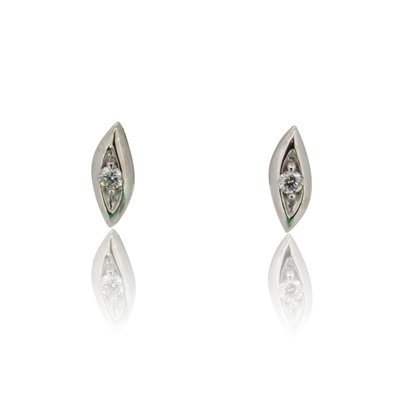 Platinum Diamond Leaf Design Stud Earrings 0.07ct